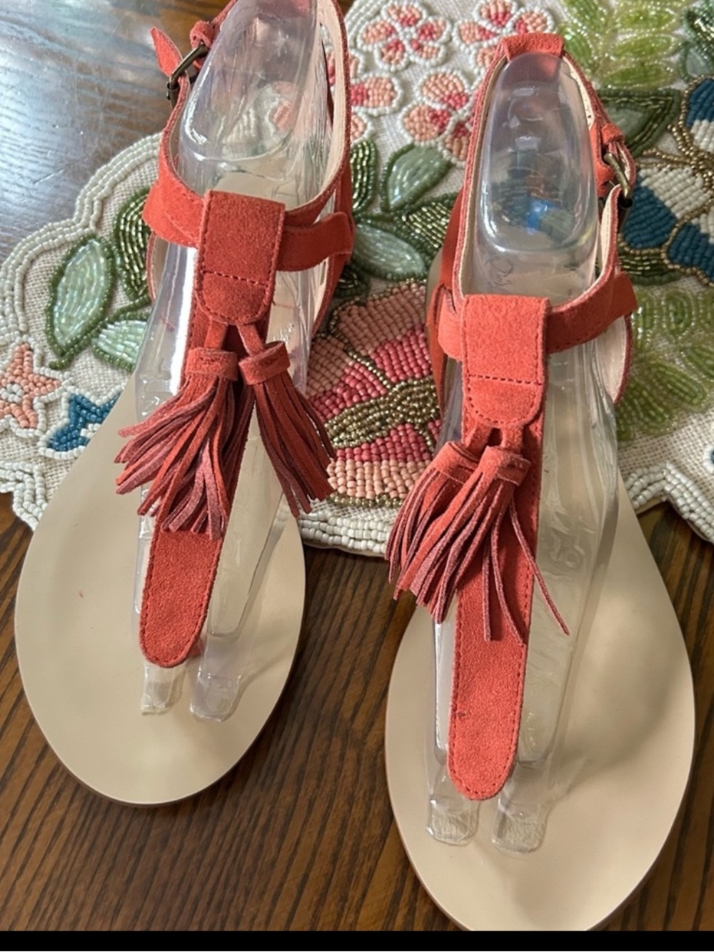 Coral Fringe Sandals